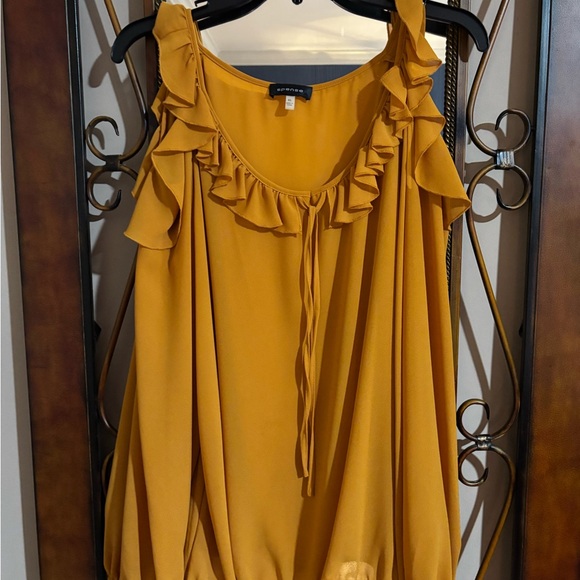 Spense Tops - Spense Mustard Yellow Ruffle Tie-Front Sleeveless Top